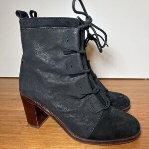 ED Ellen DeGeneres Leather & Suede Ankle Boots Wallee Black Womens 9M Combat